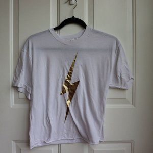 Aviator Nation White T-Shirt with Gold Lightning Bolt